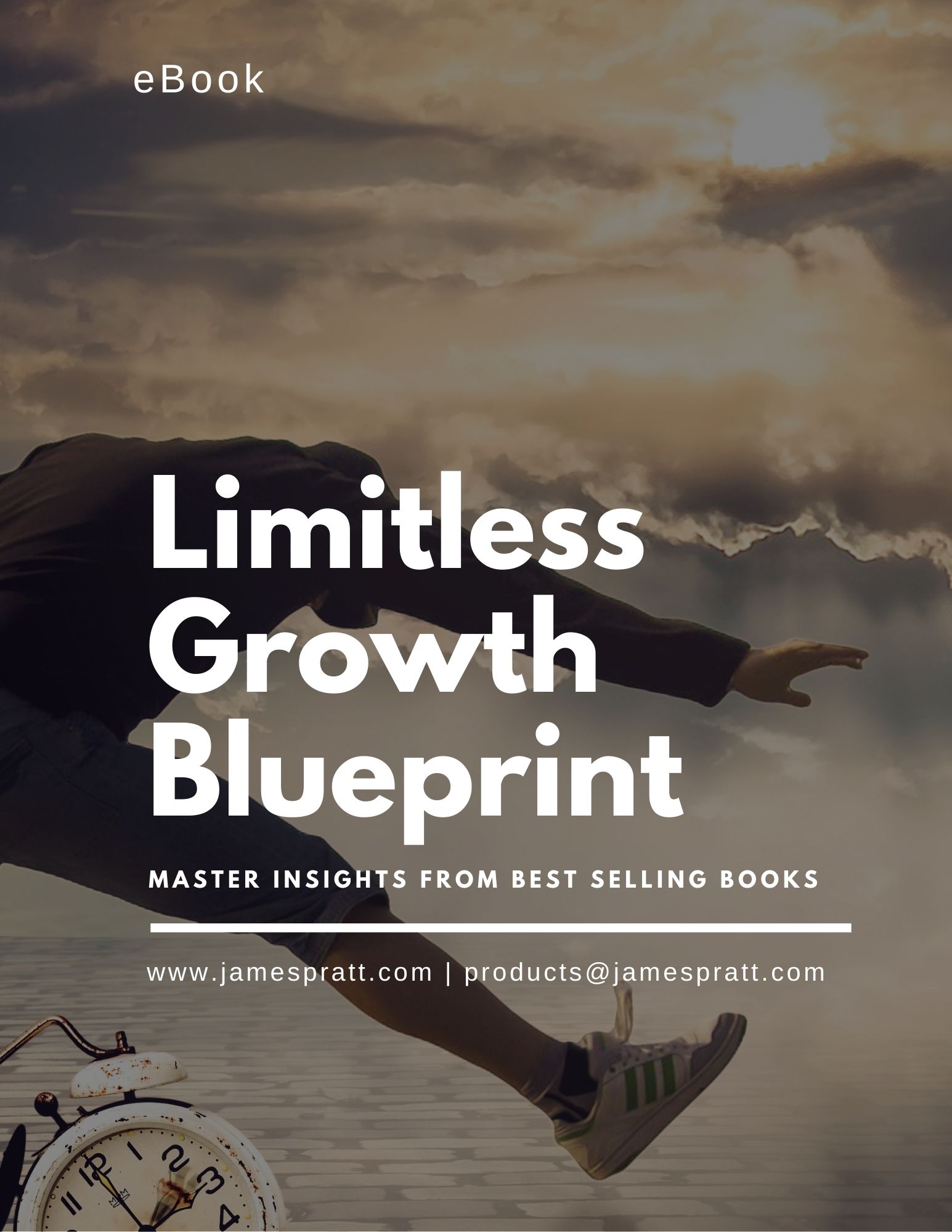 Book cover featuring the title 'Limitless Growth Blueprint.' The subtitle reads, 'Master Insights from Best-Selling Books.' The website www.jamespratt.com is located in the bottom right corner.